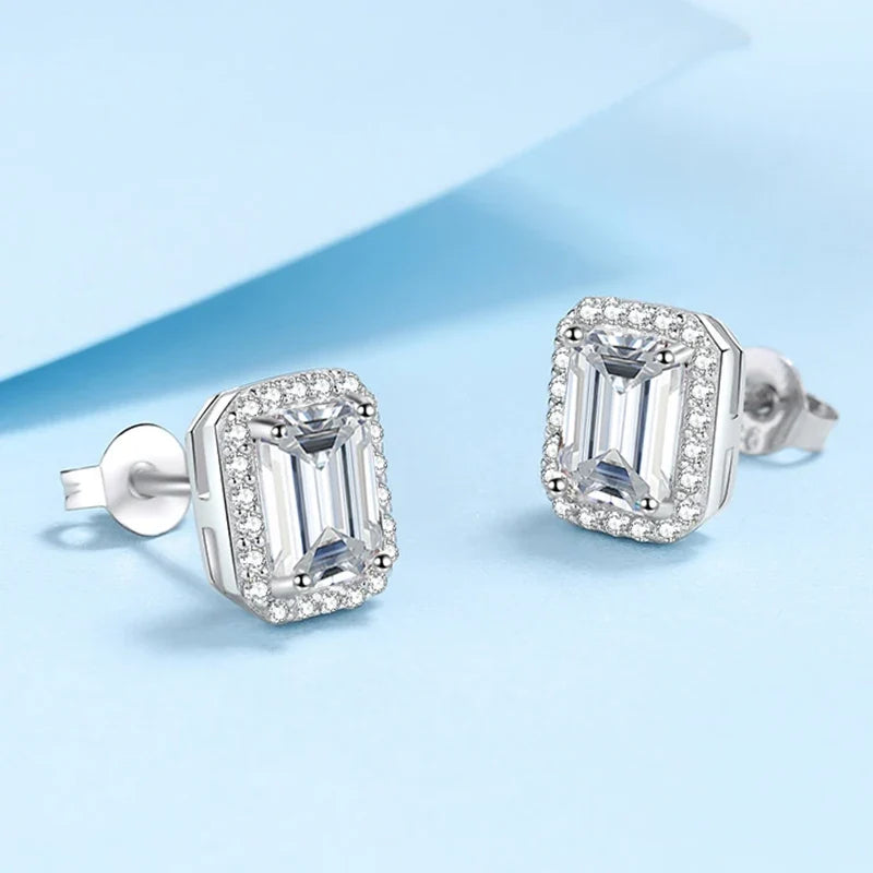NeeTim 0.5CT 1CT 2CT Emerald Cut Moissanite Stud Earrings for Women Radiant Cut Bridal Classic Studs Jewelry S925 Silver Earring