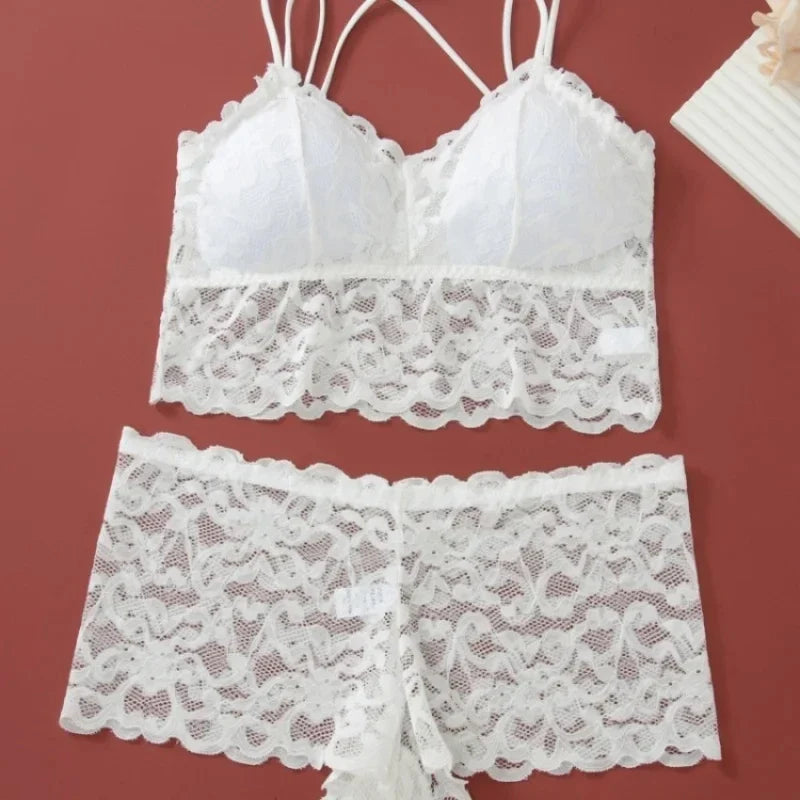 4pcs Sexy Comfortable Fashion Casual Lace Women's Underwear Set Gathered No Steel Ring Beautiful Back Bra Set Panty